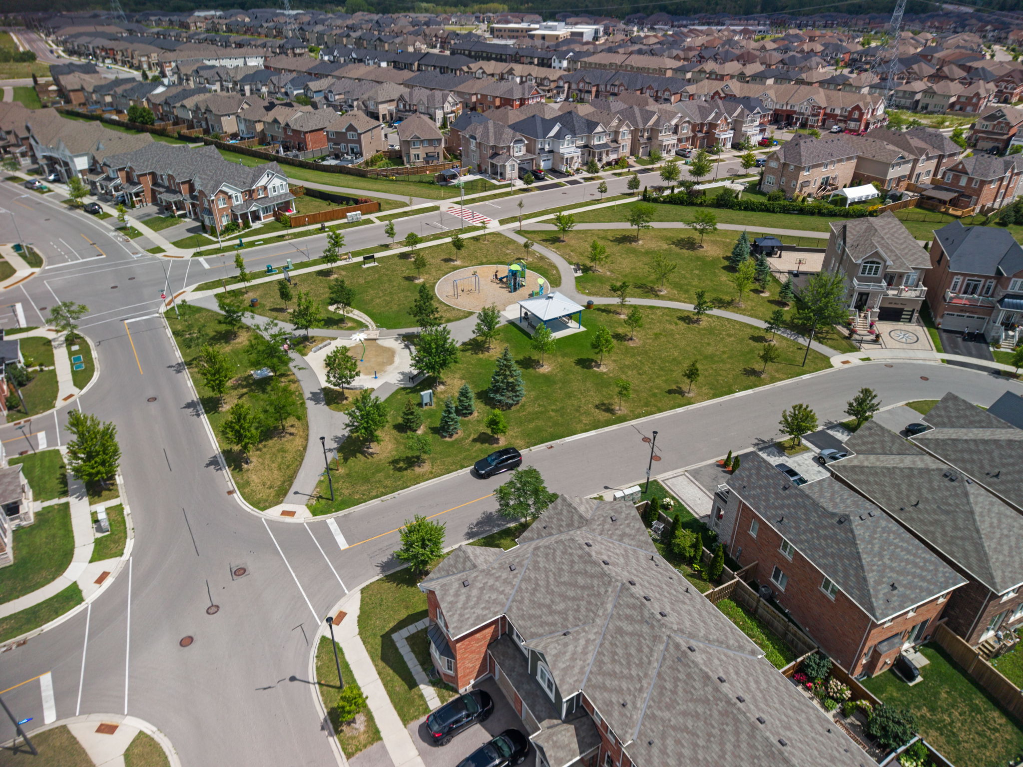 Aerial view of the surrounding streets