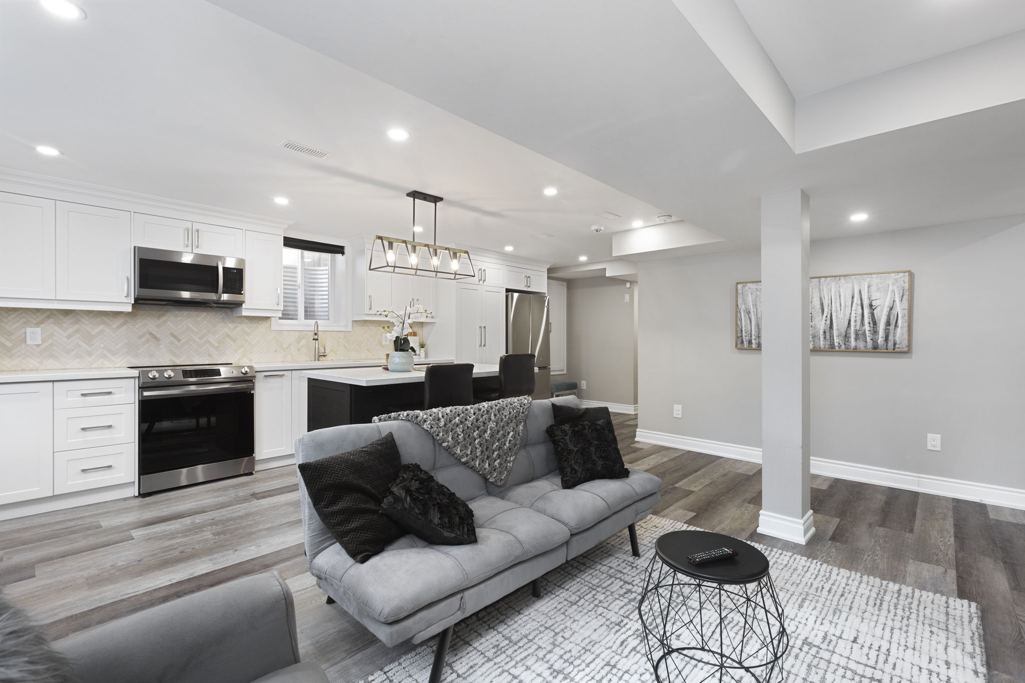 Open concept lower level suite