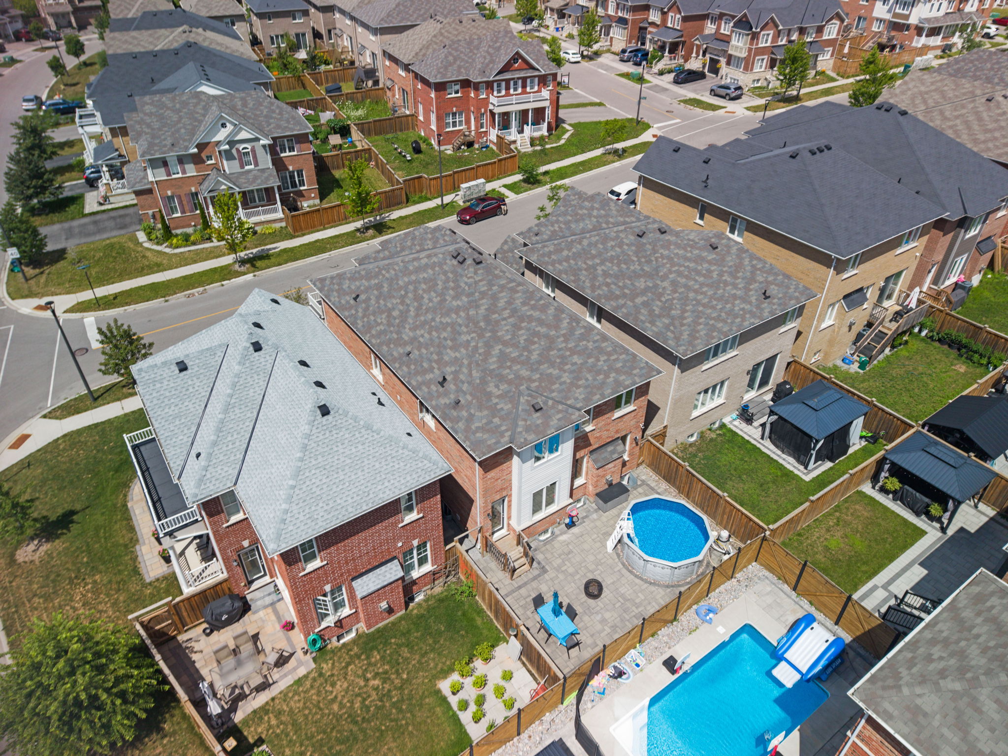 Aerial view of the backyard and pool